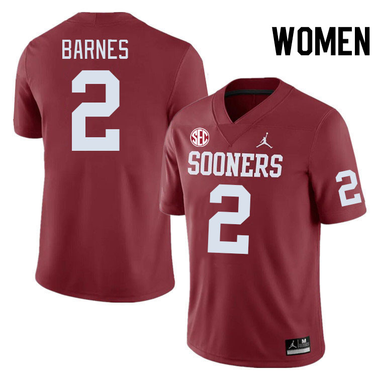 Women #2 Jovantae Barnes Oklahoma Sooners 2024 SEC Conference College Football Jerseys-Crimson